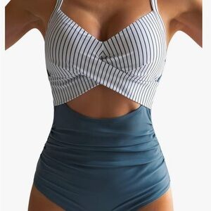 Eomenie Striped Cutout Swimsuit
